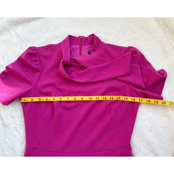Maggy London Short Sleeve Necktie Midi Retro Dress, Magenta/Pink, Size 4 - Picture 5 of 10